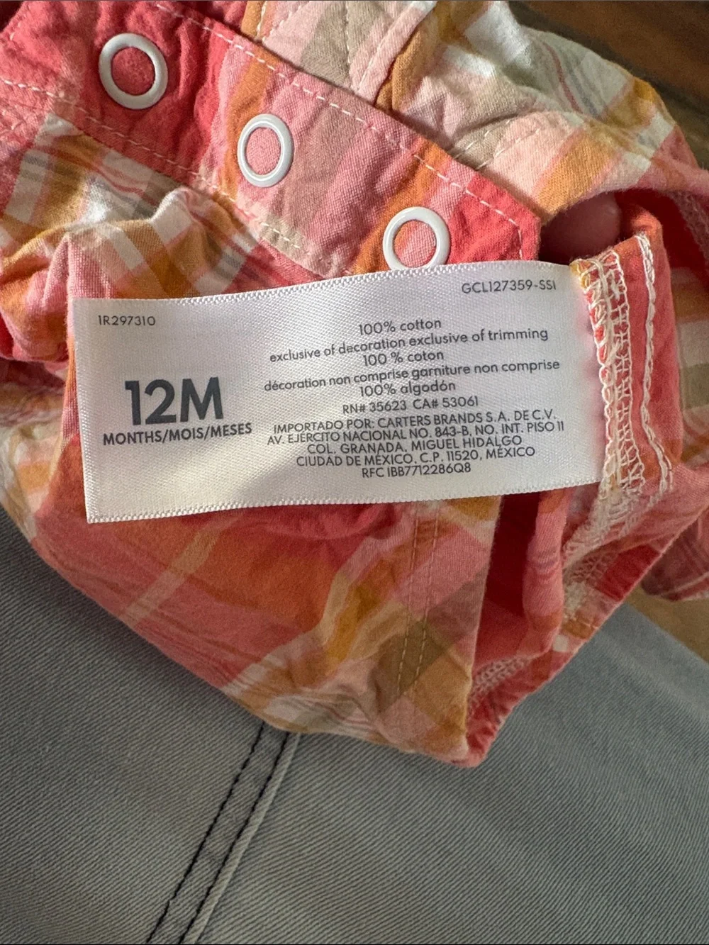 OshKosh B'gosh Coral and Yellow Plaid Infant Button-Up Shirt